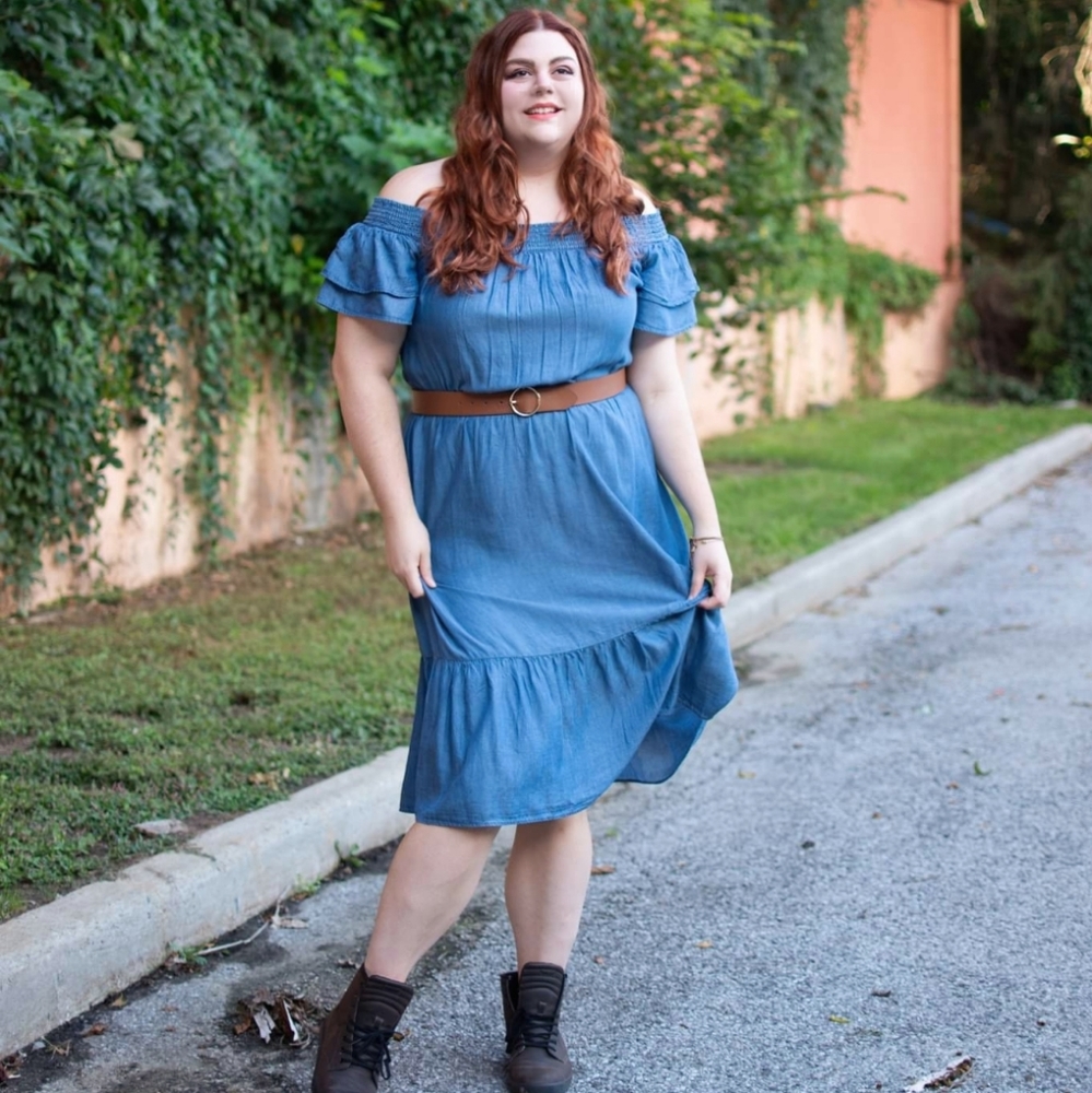 NWT Old Navy Off Shoulder Denim Chambray Dress XL